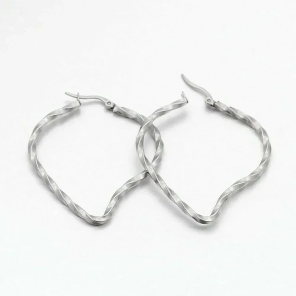 Surgical Stainless Steel 47mm Twisted Heart Hoop Earrings Avant Garde 304 Grade - Picture 1 of 1